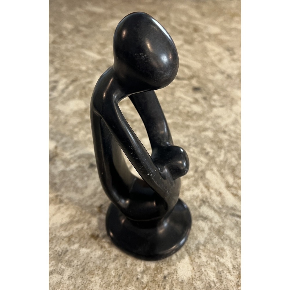 Vintage Handcarved Dark Soapstone Mother & Child Figurine 6" Art Sculpture